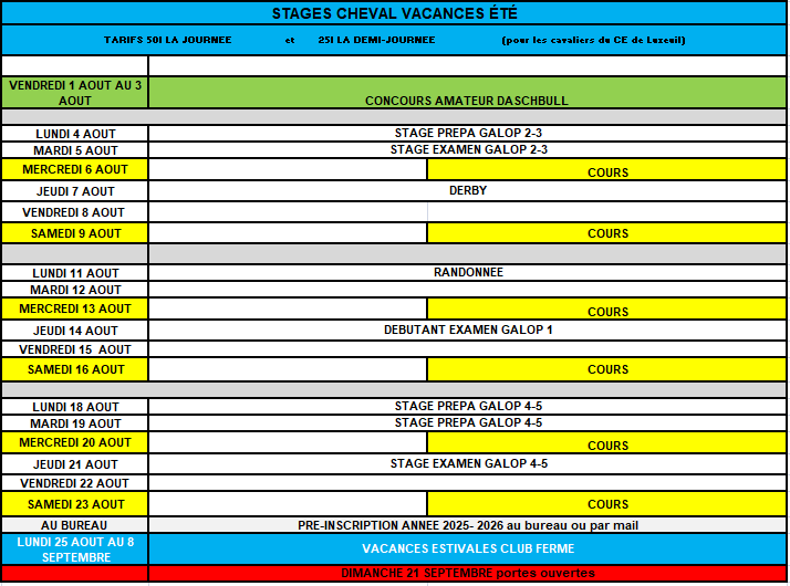 Stage chevaux aout 2025