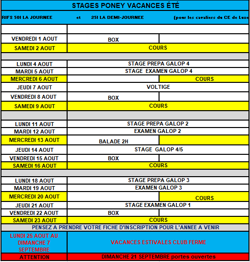 Stage poney aout 2025